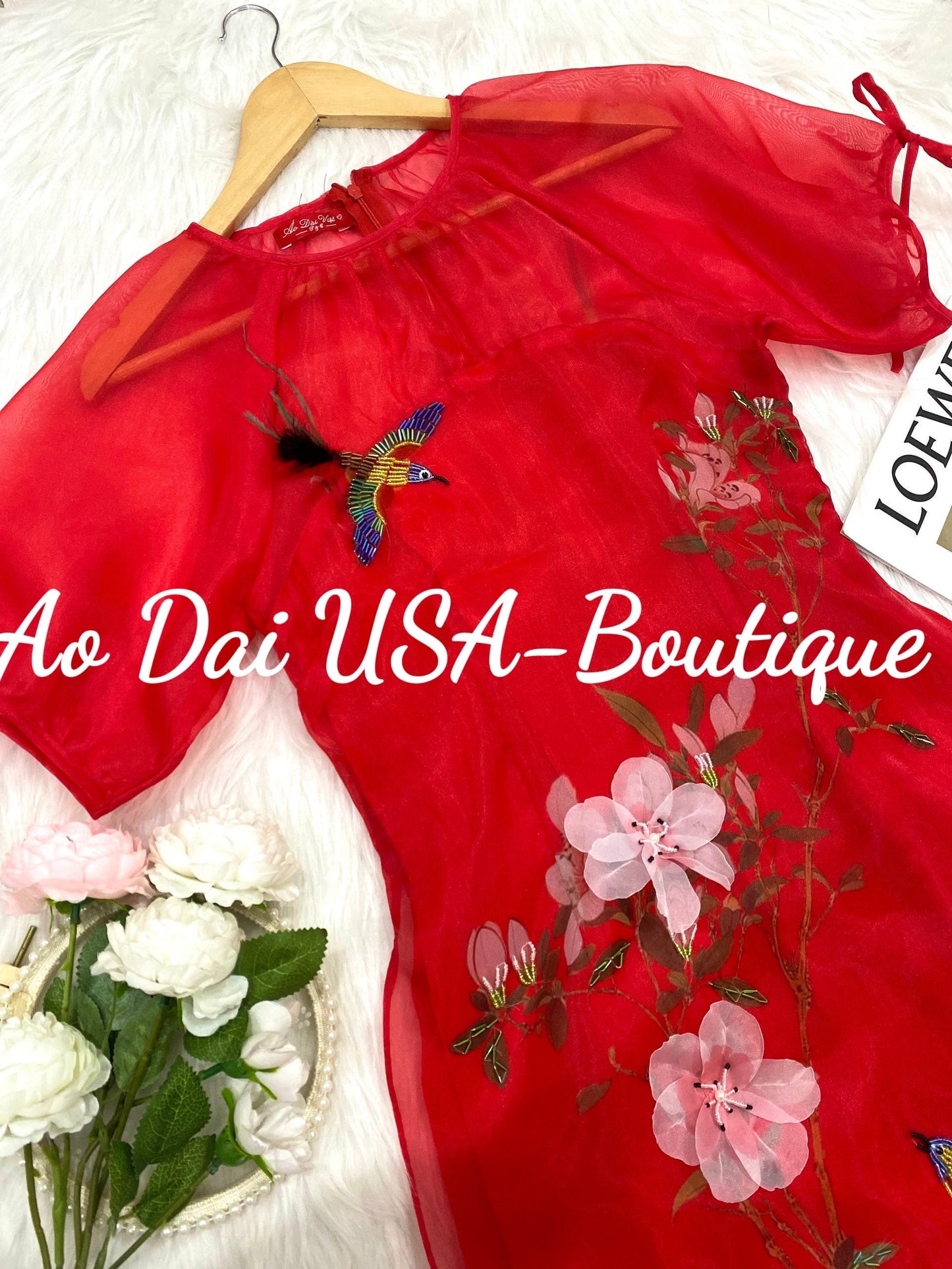 Ao Dai Cach Tan Flower Ribbon-No Pants included B289