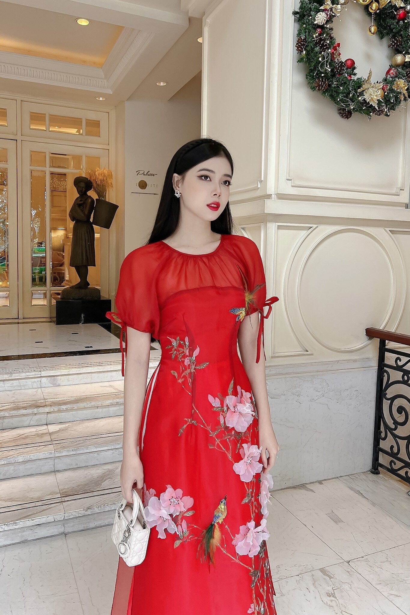 Ao Dai Cach Tan Flower Ribbon-No Pants included B289