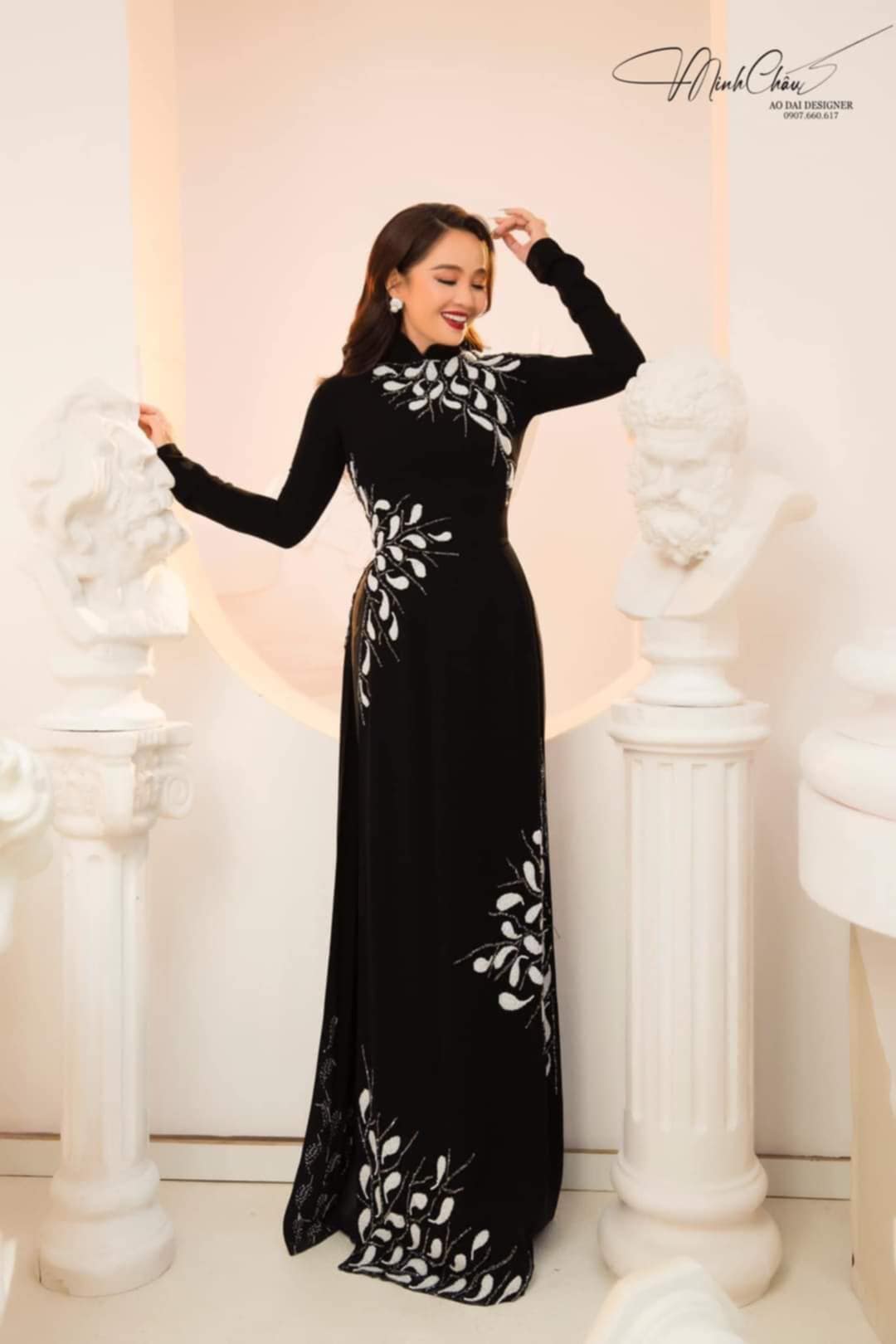 Set Ao Dai Chiffon Double Layers Design with Crystal- TK40