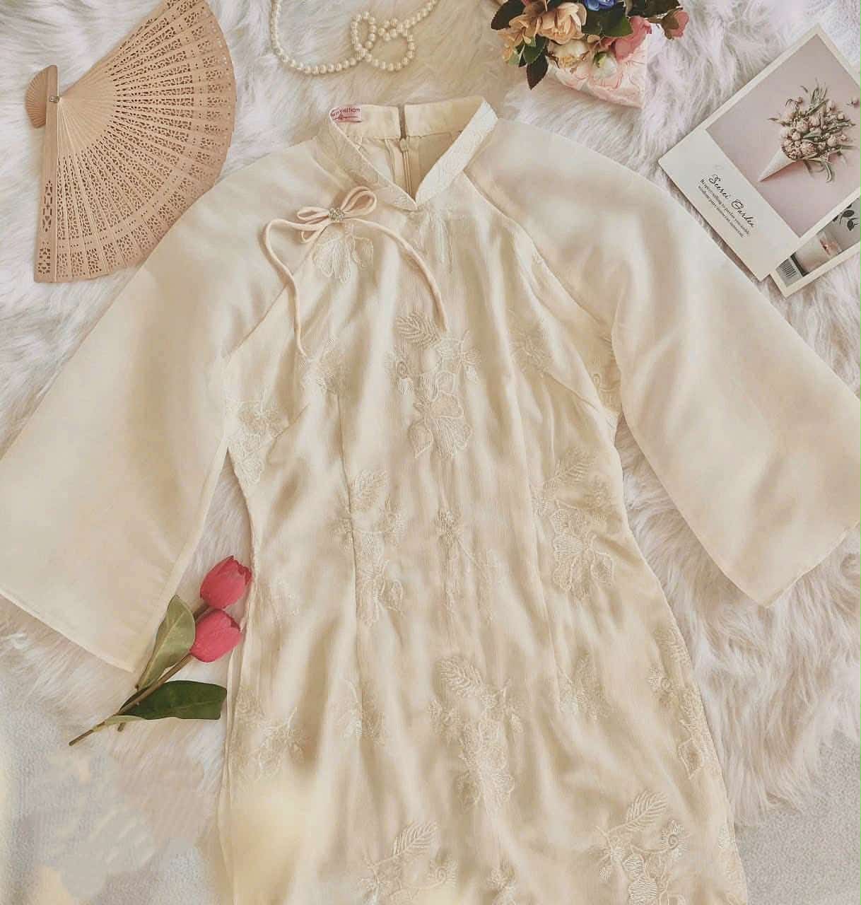MO HOA Set Ao Dai Lua To 4 ta/Lunar New Year/Ao Dai Cach Tan/Gold pants included
