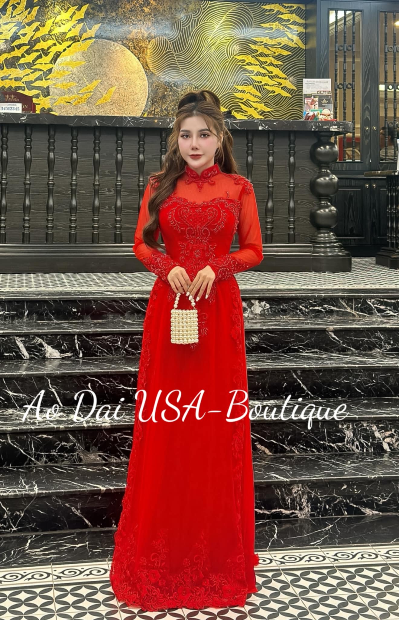 Set Ao Dai Triple layers Design with Crystal - W412