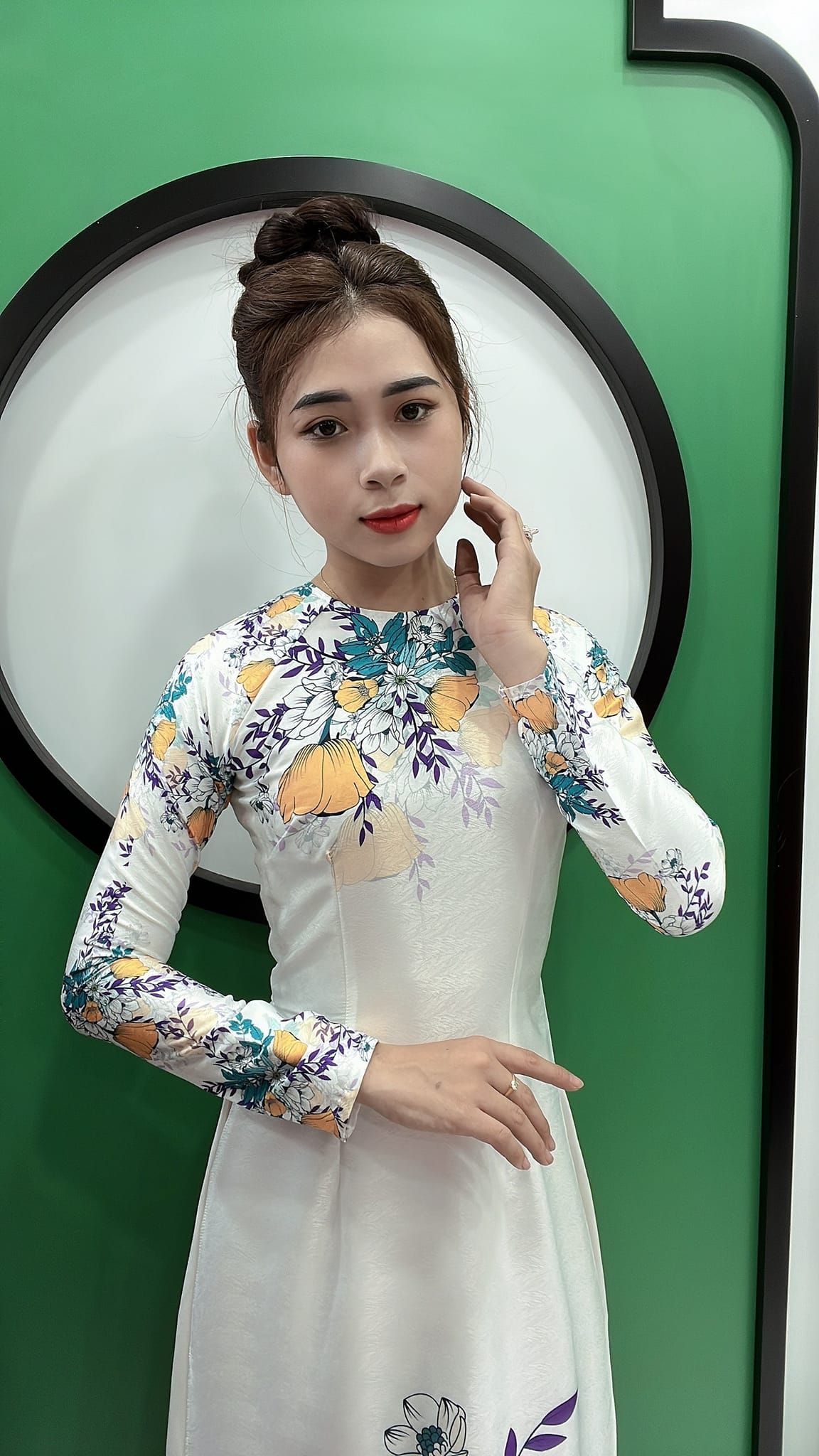 Top Only-Ao Dai Lua Van Go Yellow color TT13