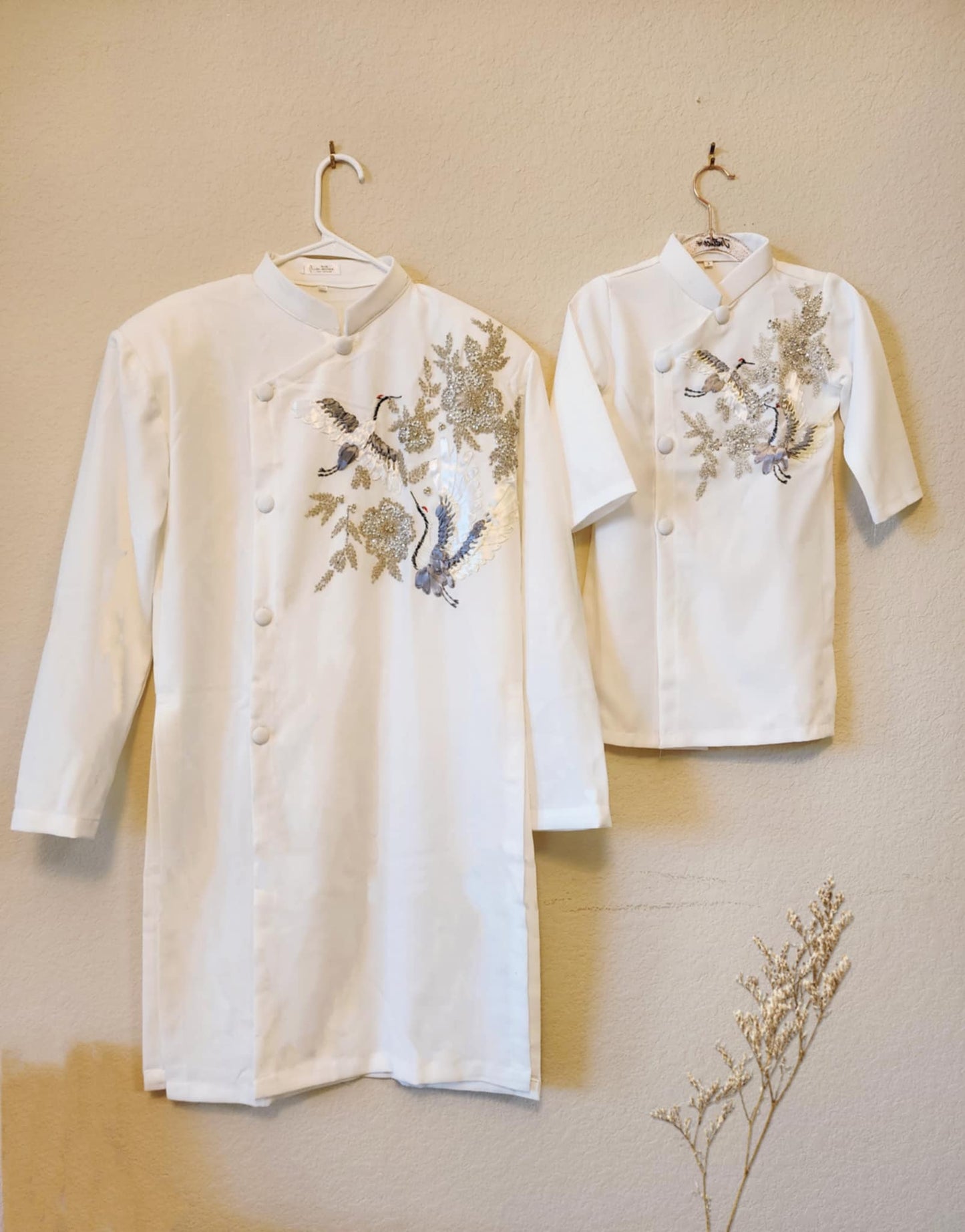 Ao Dai White Color Dad and son matching T218