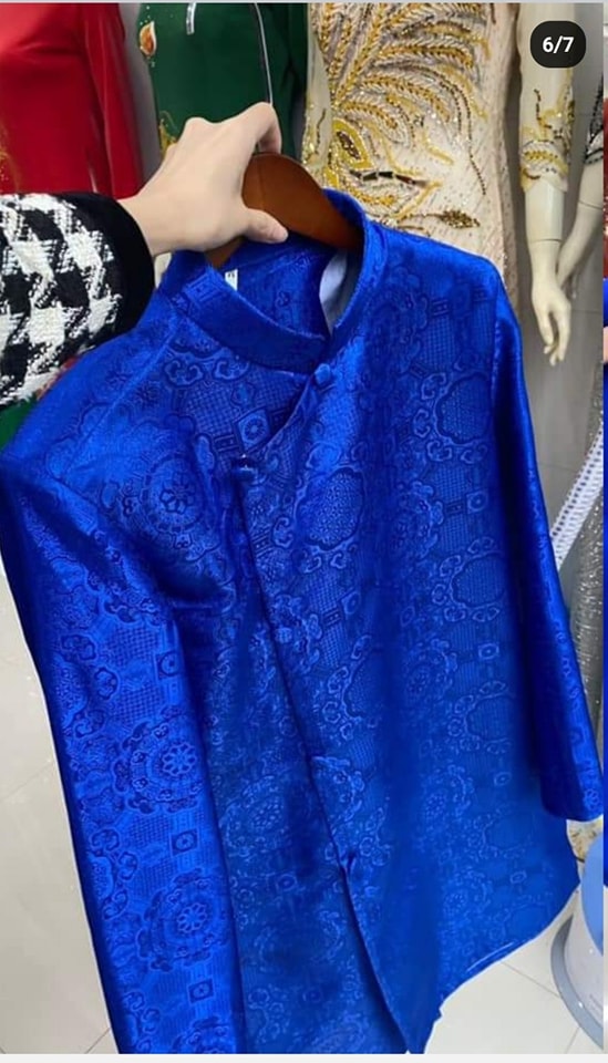 Ao Dai Gam Blue Plain B155
