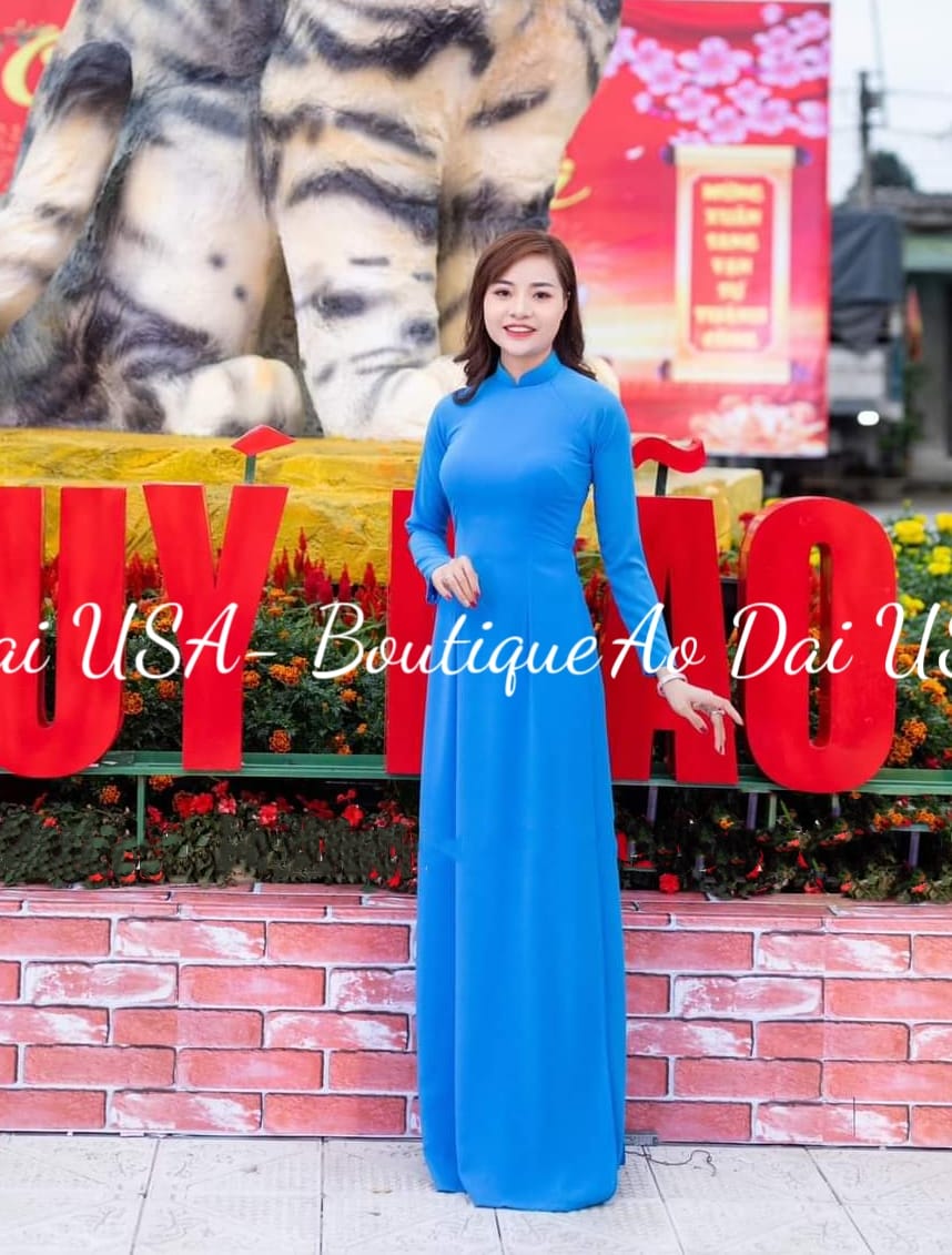 Set Ao dai Chiffon Tron Blue B135