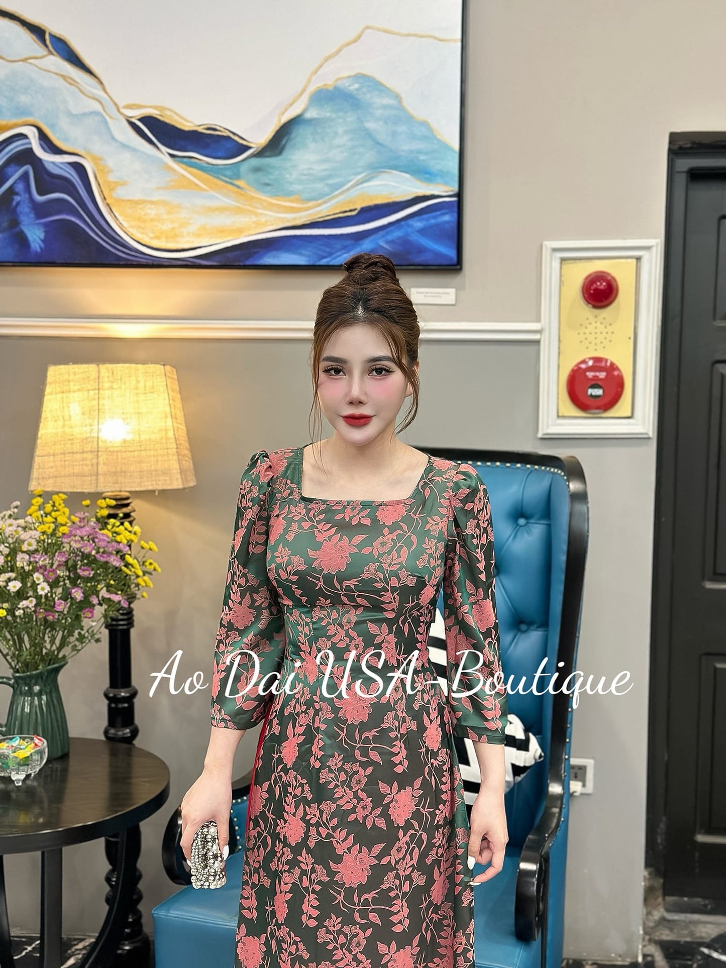 To Tam Thai tuan Grean And Pink Color With Square-neck G312