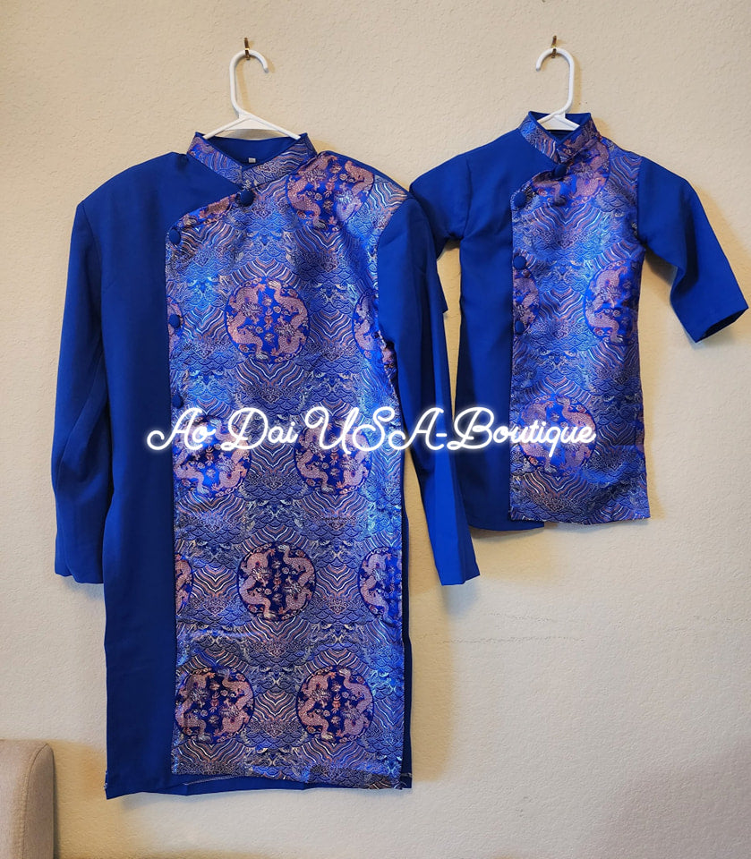 Men & Boy Blue Dragon Ao Dai Top Matching G339