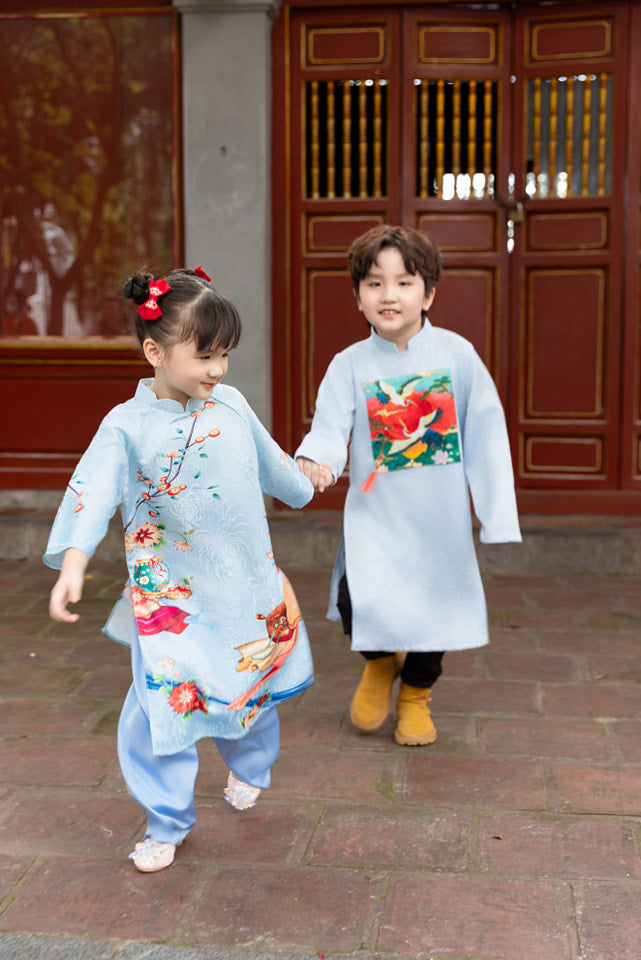 Family Blue Vibrant Matching Ao Dai Set For Mew Year TT69
