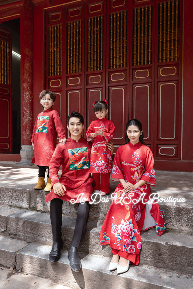Set Red Spring Family Ao Dai B67