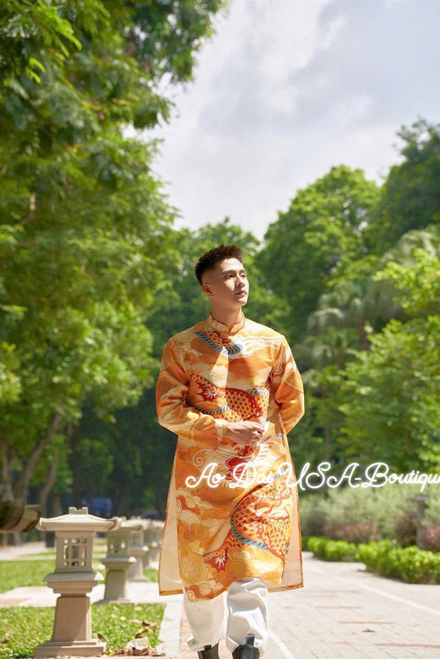 Men Gold Dragon 3D Gam Ao Dai Top