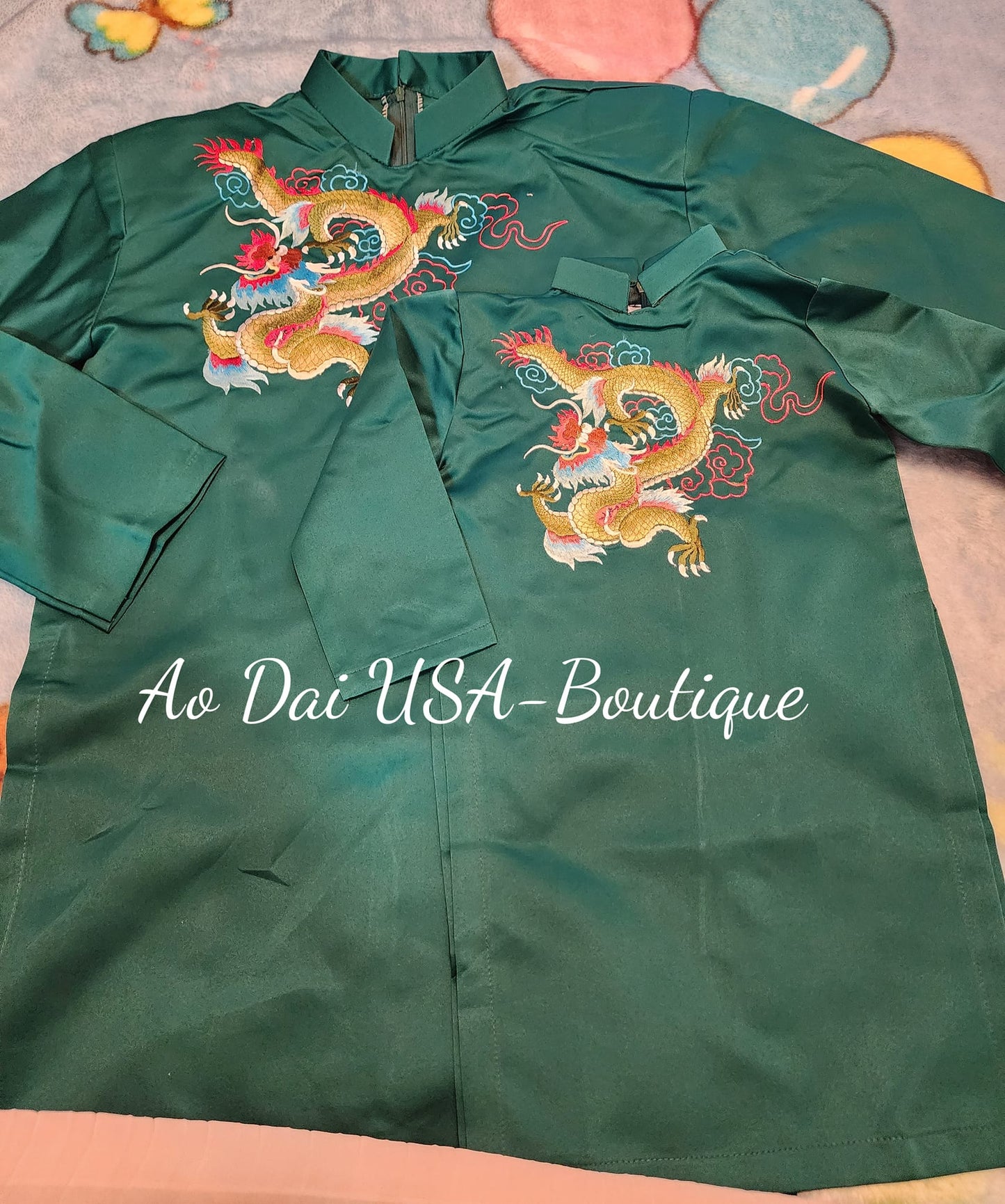 Men & Boy Green Dragon Ao Dai Top Matching G338