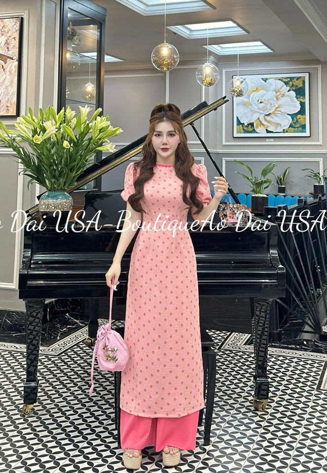 Set Ao Dai Pink color-Pink pants included CT317