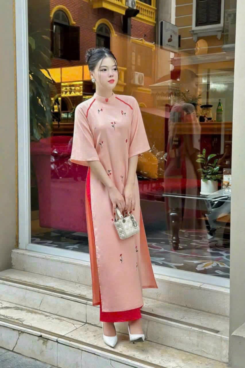 Set Ao Dai Yellow Flower embroidery/ Pant include/ CT276