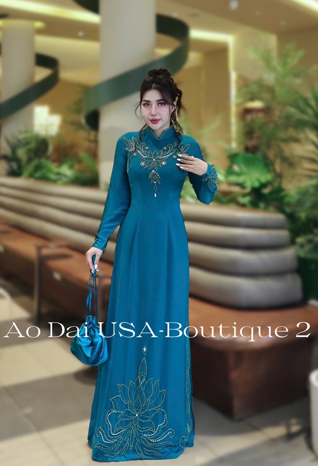 Set Ao Dai Lua To Chau Design with Crystal-TK34