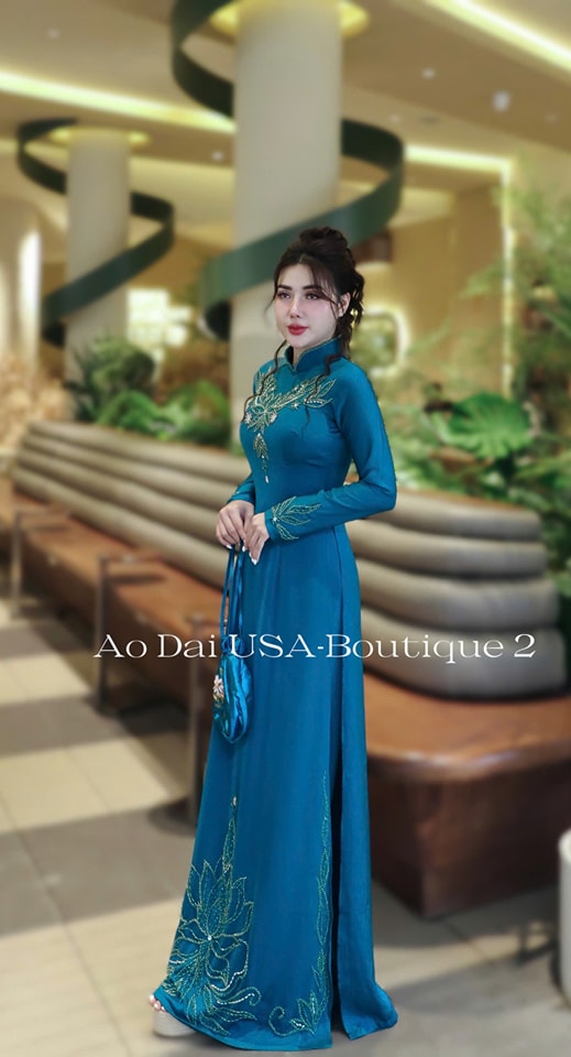 Set Ao Dai Lua To Chau Design with Crystal-TK34
