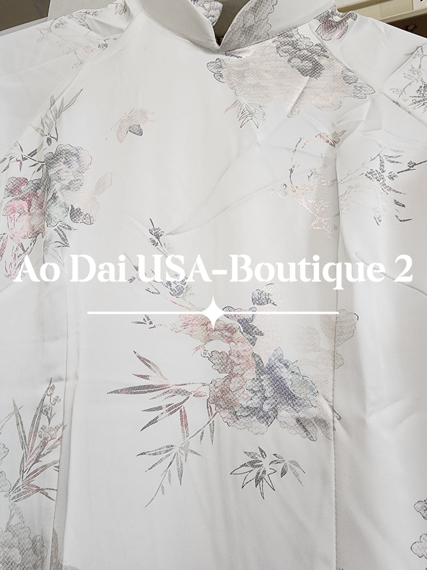 Set Ao Dai Design With Flower Print white Color TT96