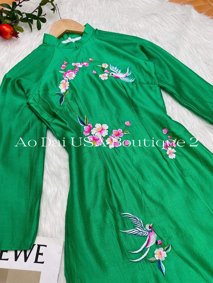Set Ao Dai Cach Tan Flower Green Color - CT238