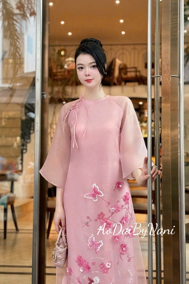 Set Ao Dai Cach Tan Pink Color - CT303