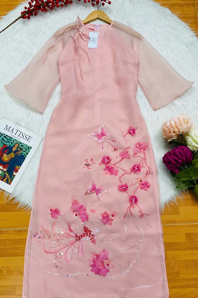 Set Ao Dai Cach Tan Pink Color - CT303