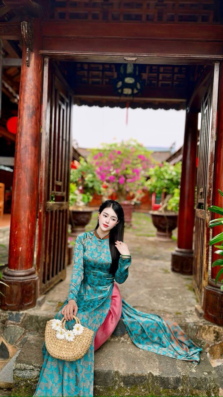 Ao Dai Tơ Tam Thai Tuan Luxury Blue and Dark Orange /CT296