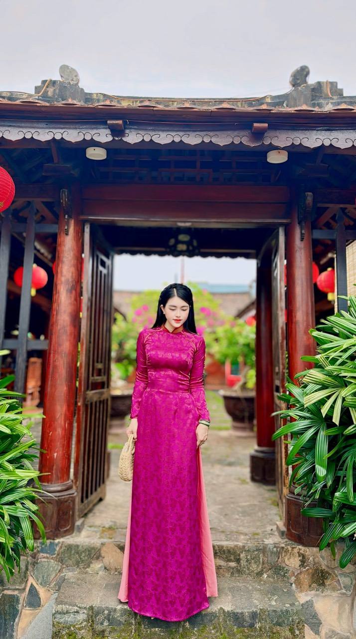 Ao Dai Tơ Tam Thai Tuan Luxury Purple Pink and Orange TK296