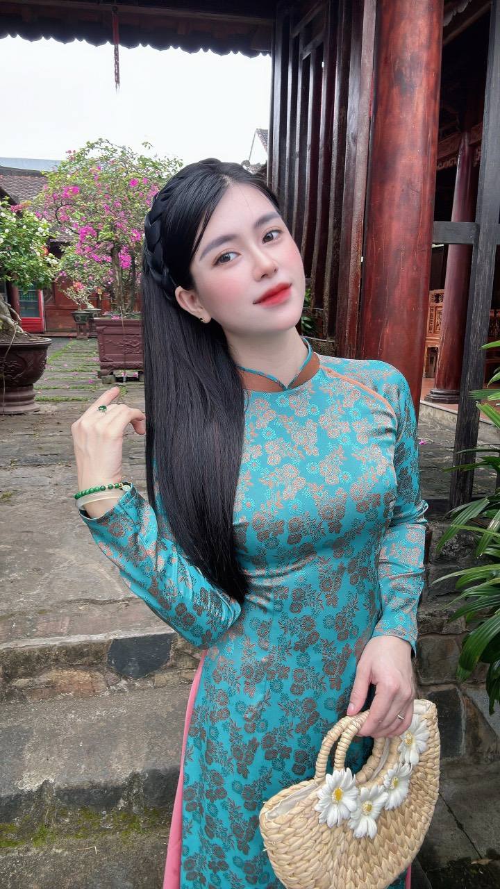 Ao Dai Tơ Tam Thai Tuan Luxury Blue and Dark Orange /CT296