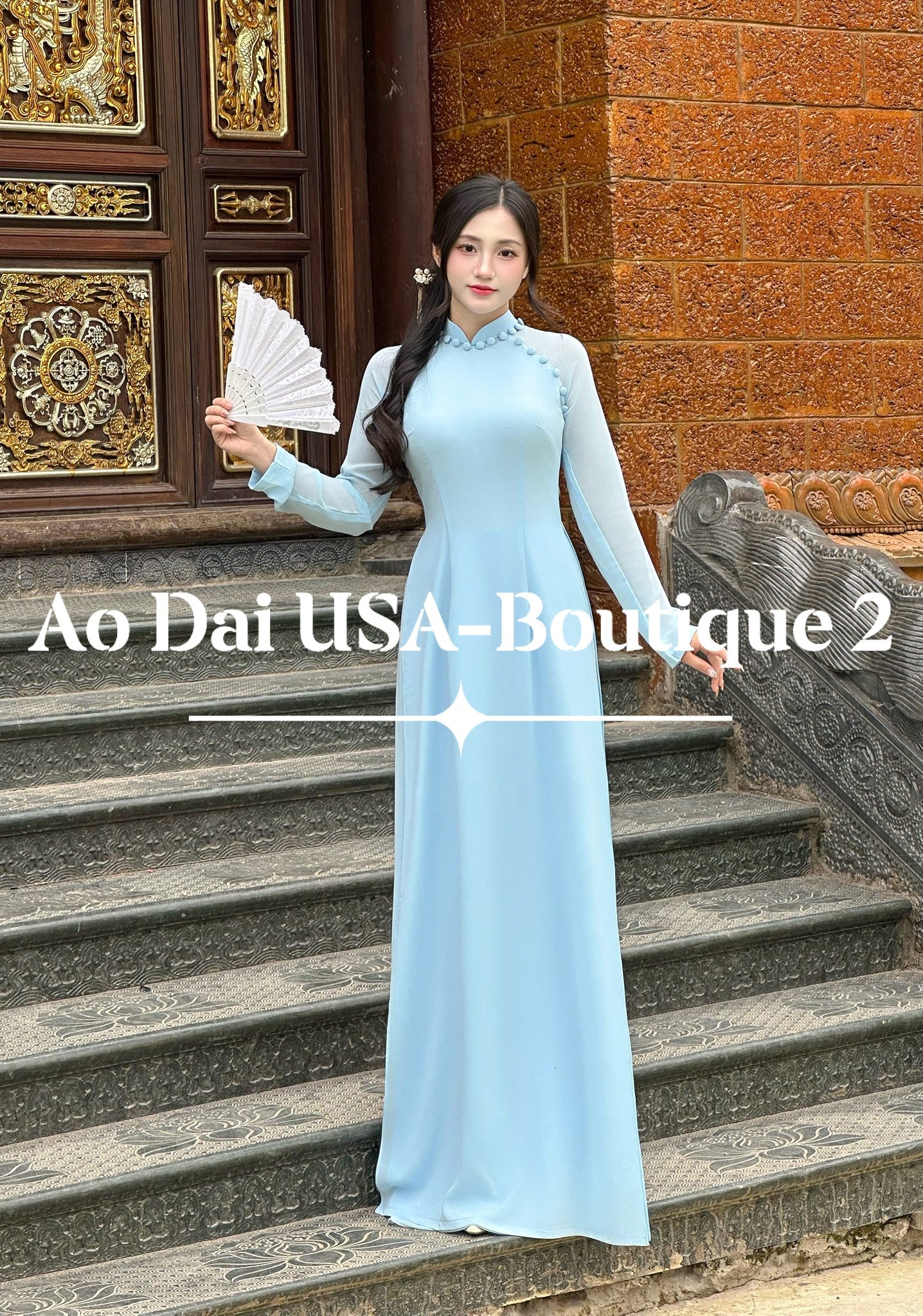 Set Ao Dai Chiffon Double Layers/Sky Color/Pants include/TT134