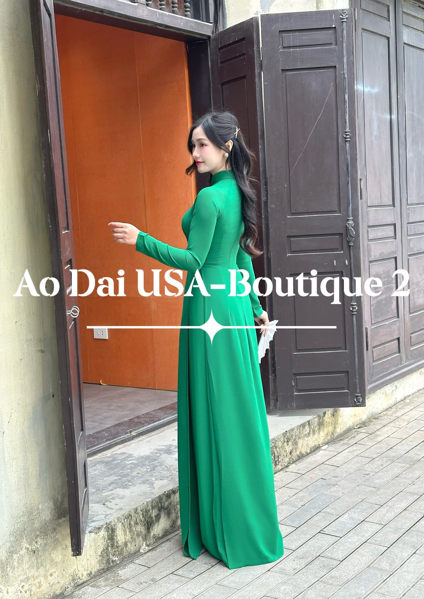 Set Ao Dai Chiffon Double Layers/Green Color/Pants include/TT131