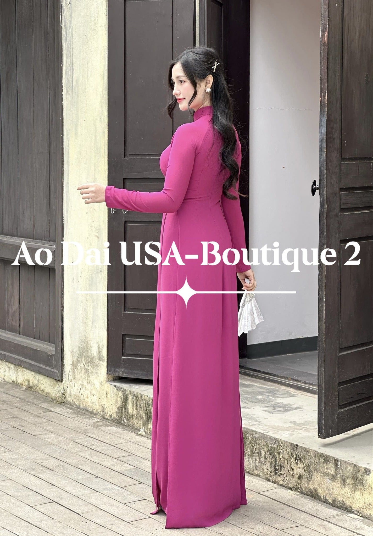 Set Ao Dai Chiffon Double Layers/Magenta Color/Pants include/TT136