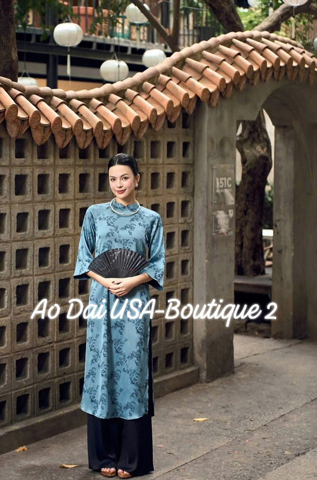 Set Ao Dai Cach TanNavy Blue Color/Black Pants included/ TT303