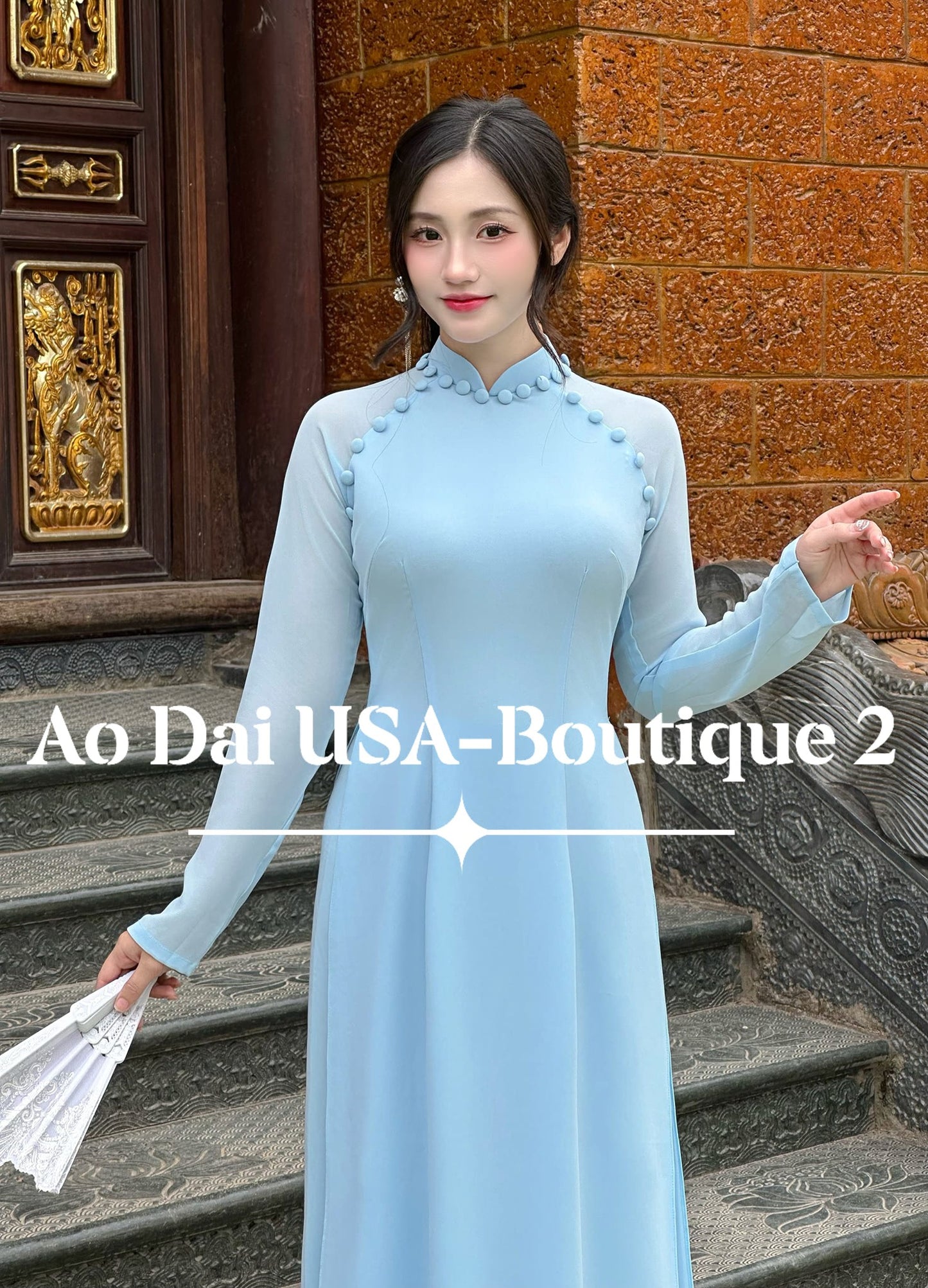 Set Ao Dai Chiffon Double Layers/Sky Color/Pants include/TT134
