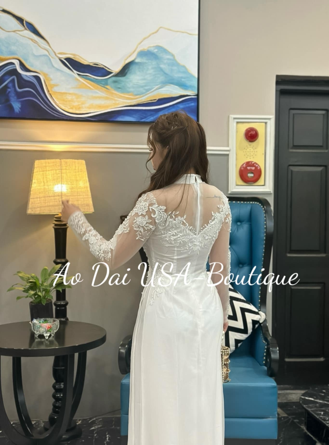 Set Ao Dai Chiffon Triple layers Design with Crystal/ G371