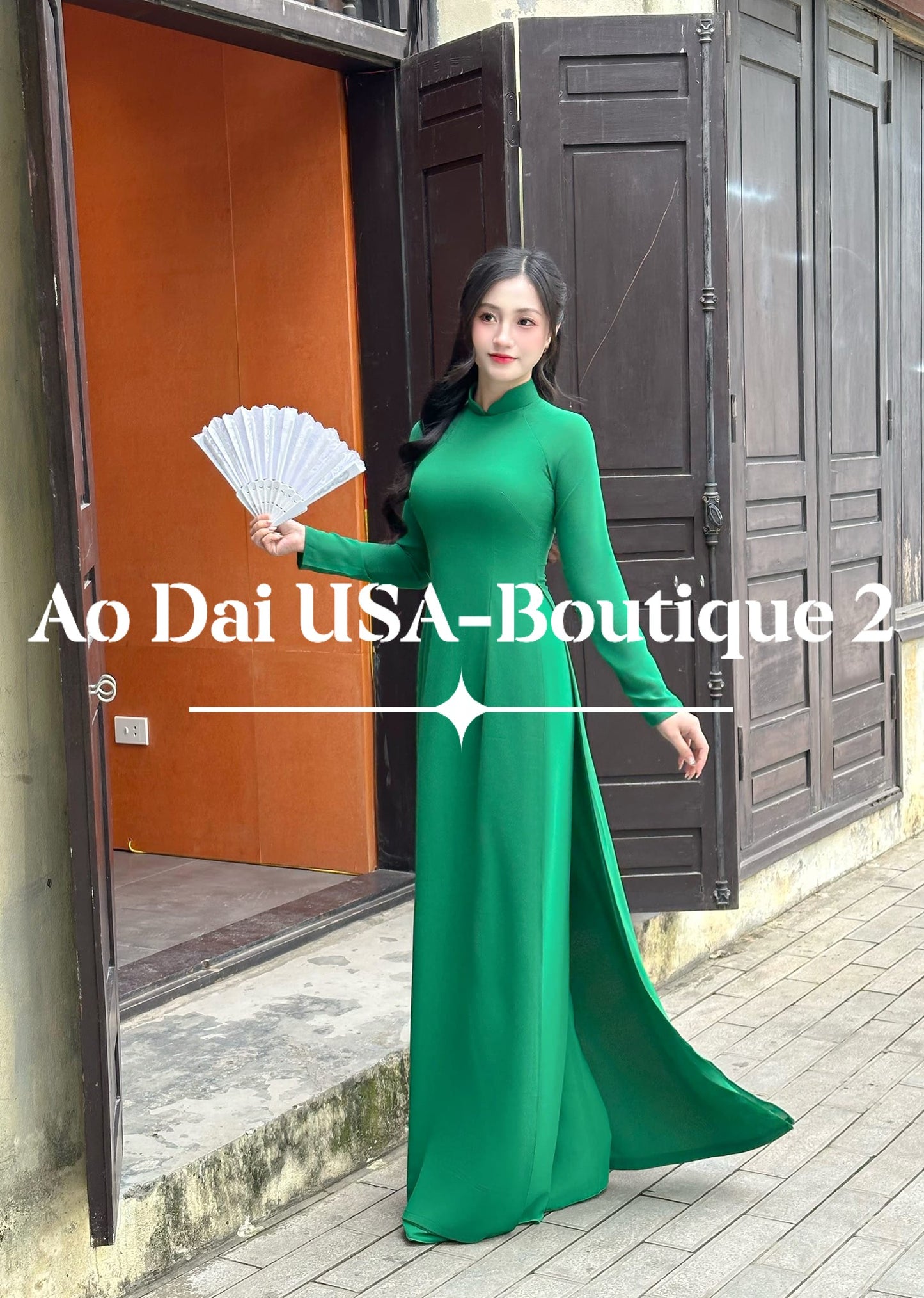 Set Ao Dai Chiffon Double Layers/Green Color/Pants include/TT131
