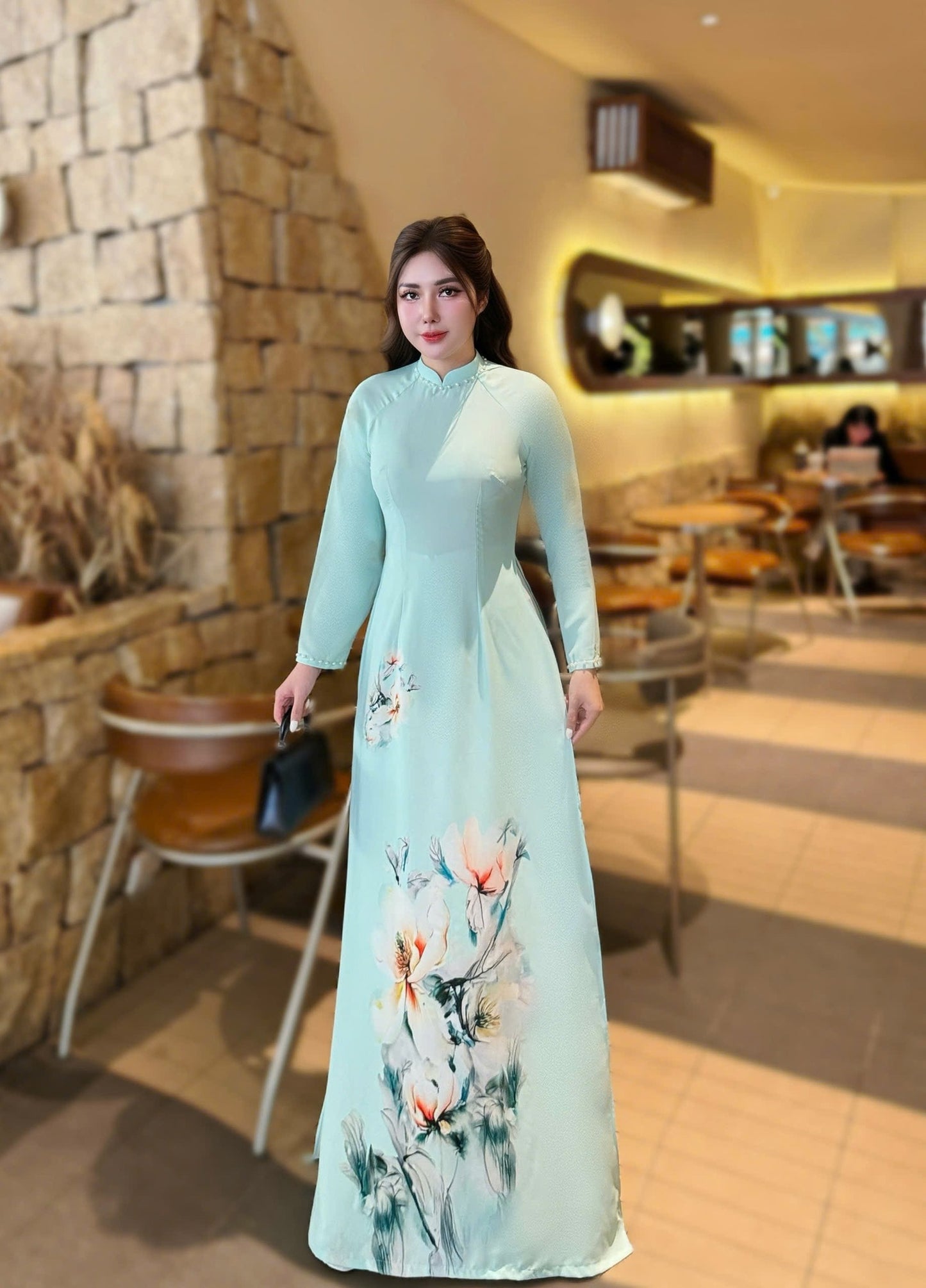 THUY HOA Set Ao Dai Design with 4D Print flowers/pants include/G331
