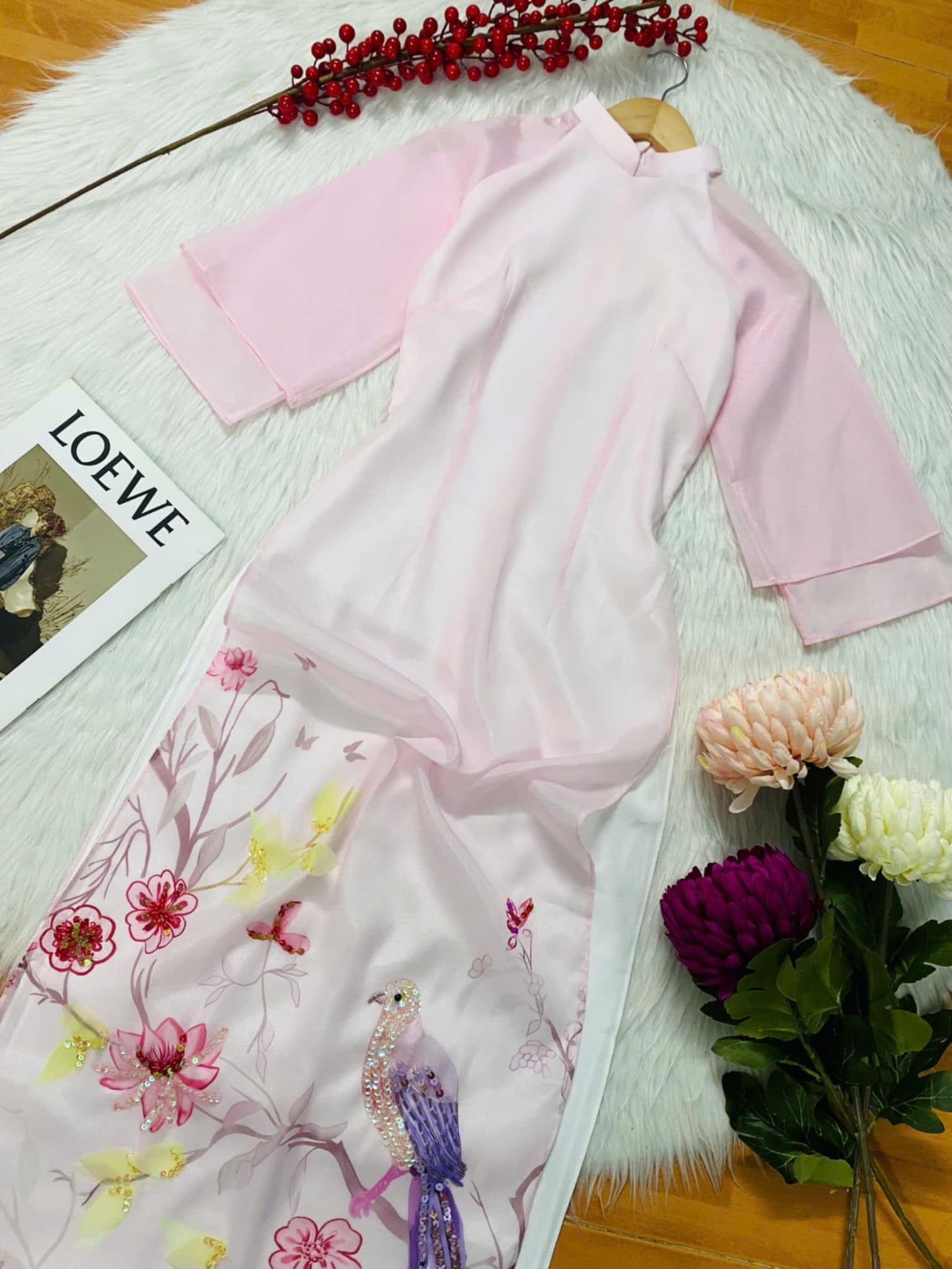 Set Ao Dai Cach Tan Light Pink Color CT288