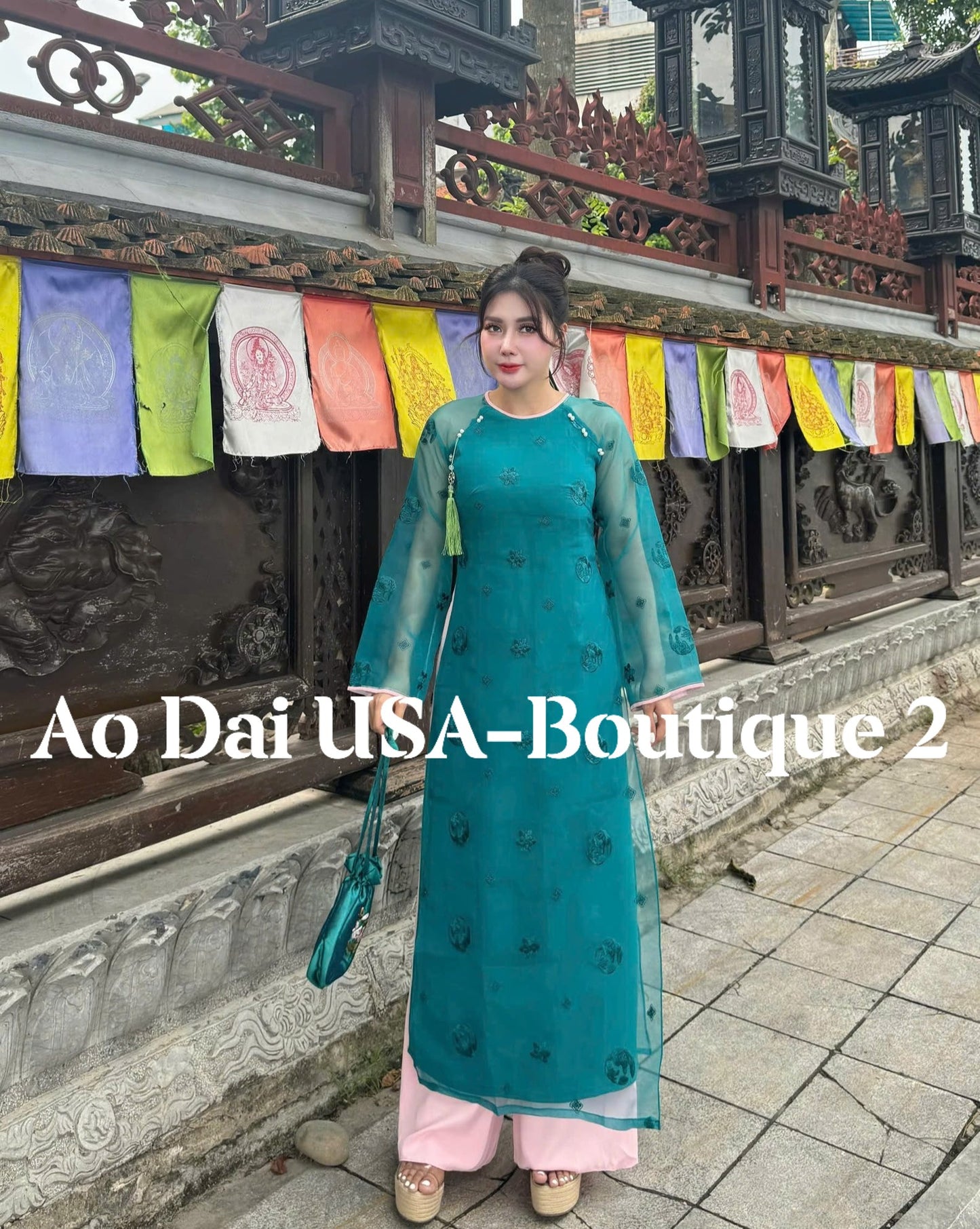 NGOC BICH Set Ao Dai Cach Tan Blue Color/Pink Pants included/CT230