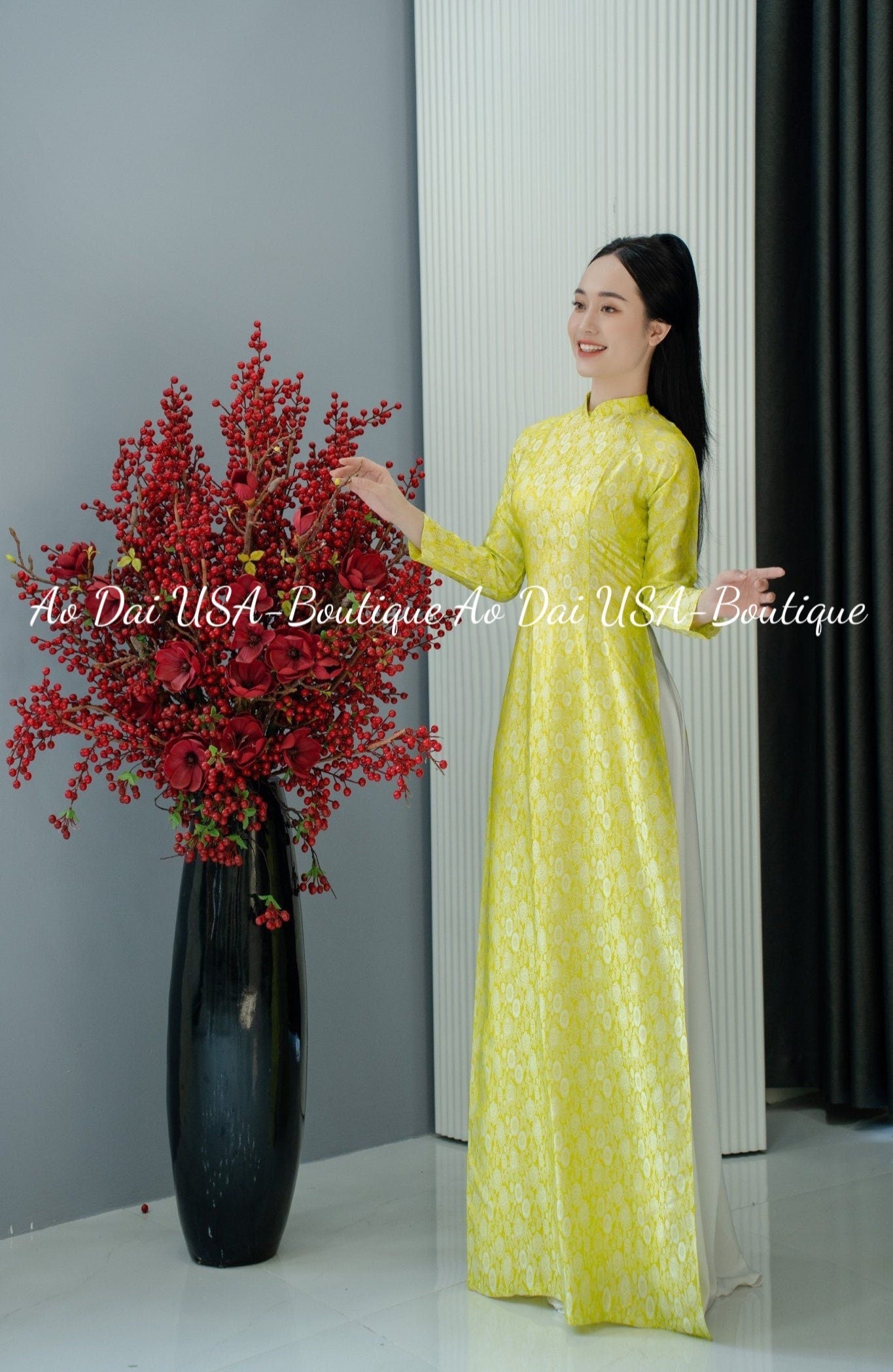 Top Only- Lụa to tam Hà Đông Lemon color Mulberry Silk B12
