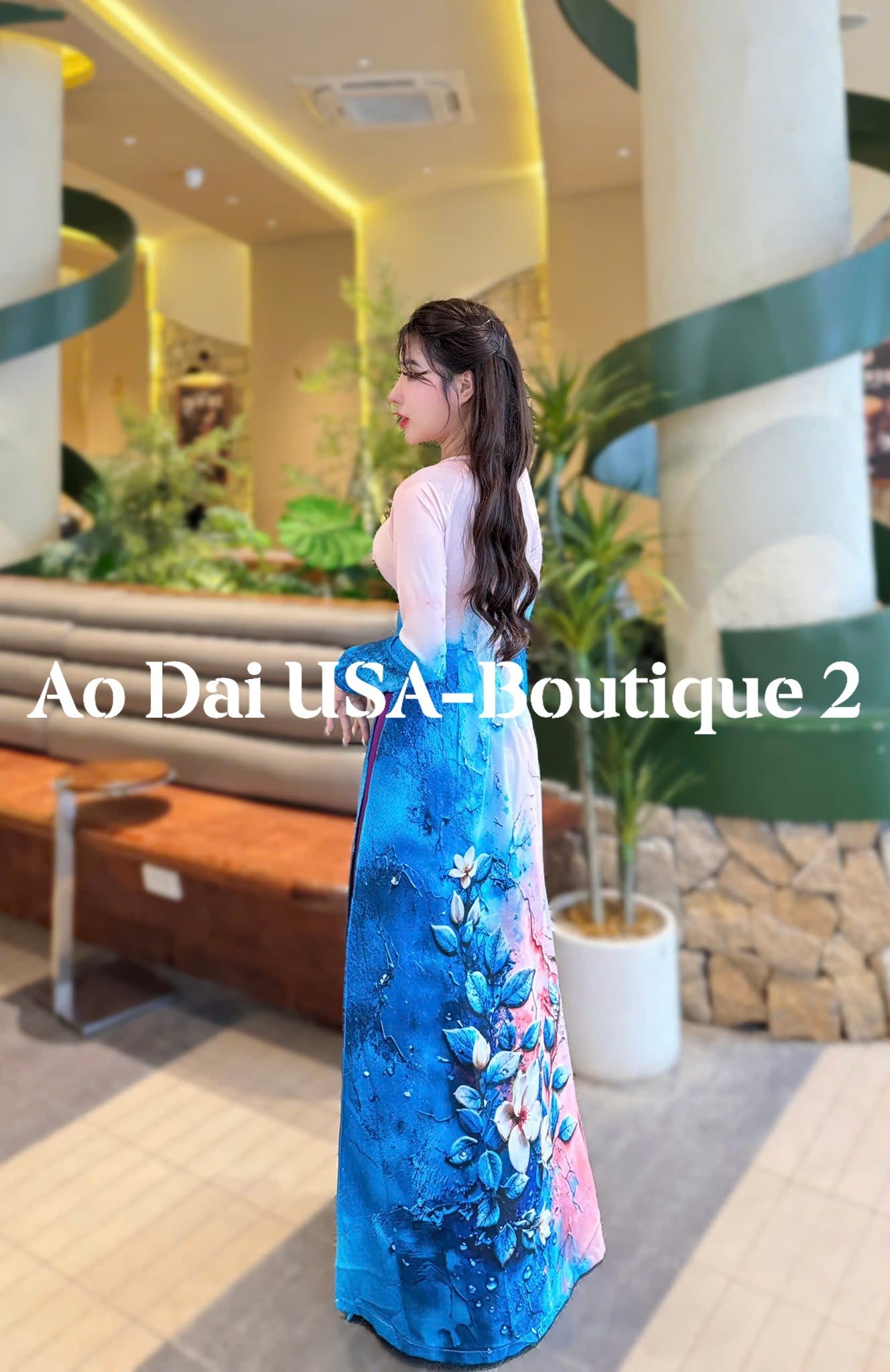 YEN TU Set Ao Dai Design with 4D Print flowers/pants include/G320