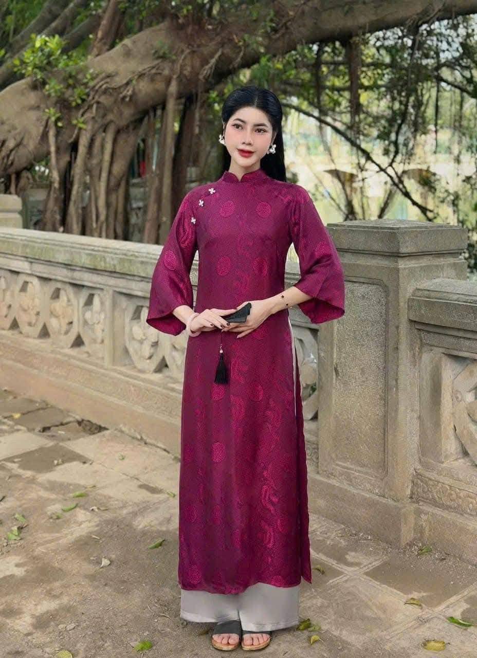 PHUONG MA Set Ao Dai Cach Tan Purple Color/Gray Pants included/Ao Dai For Her/ CT296