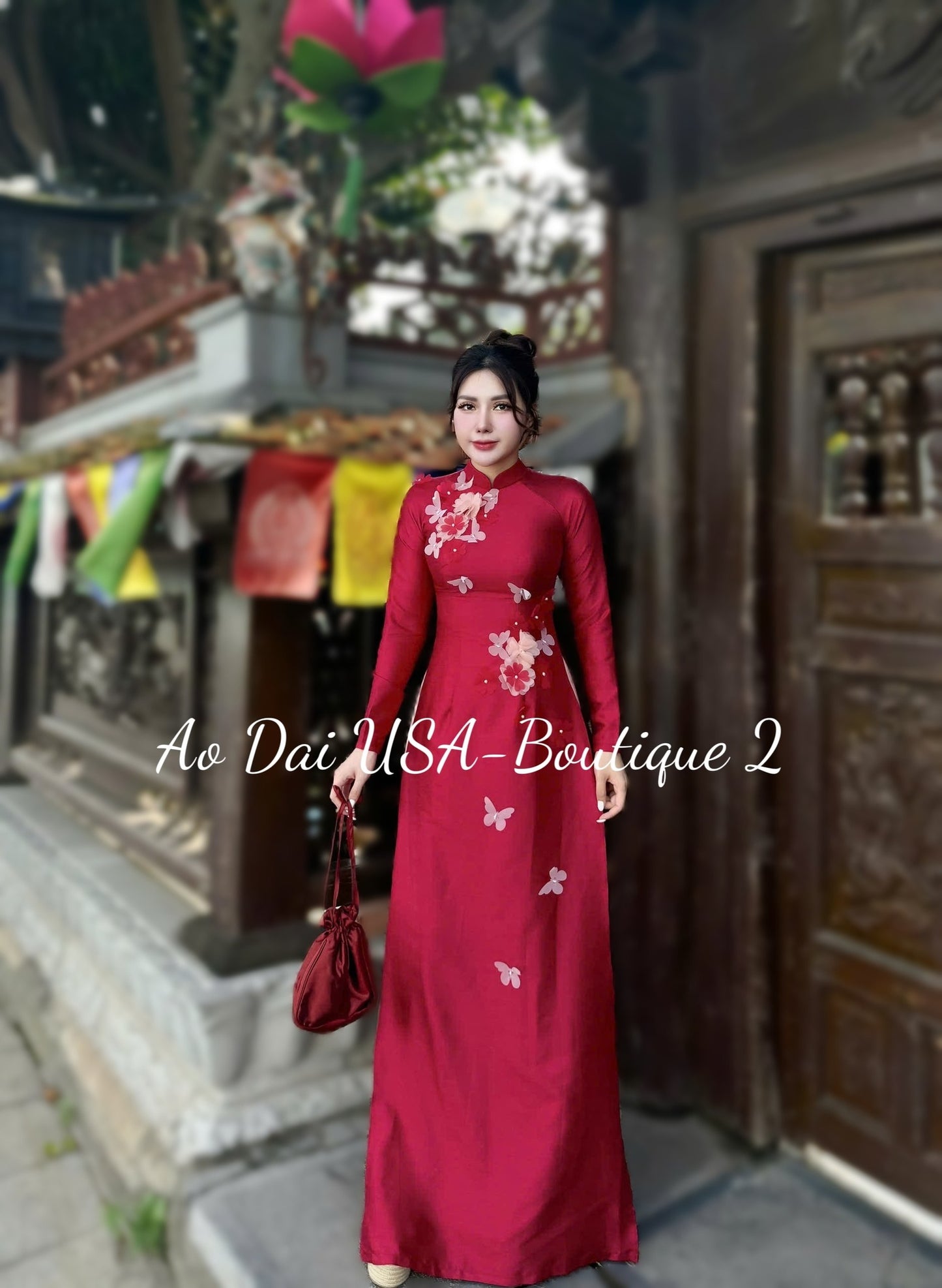 Ao Dai Lua Van Go Red Color/Ao Dai with Pants/CT302