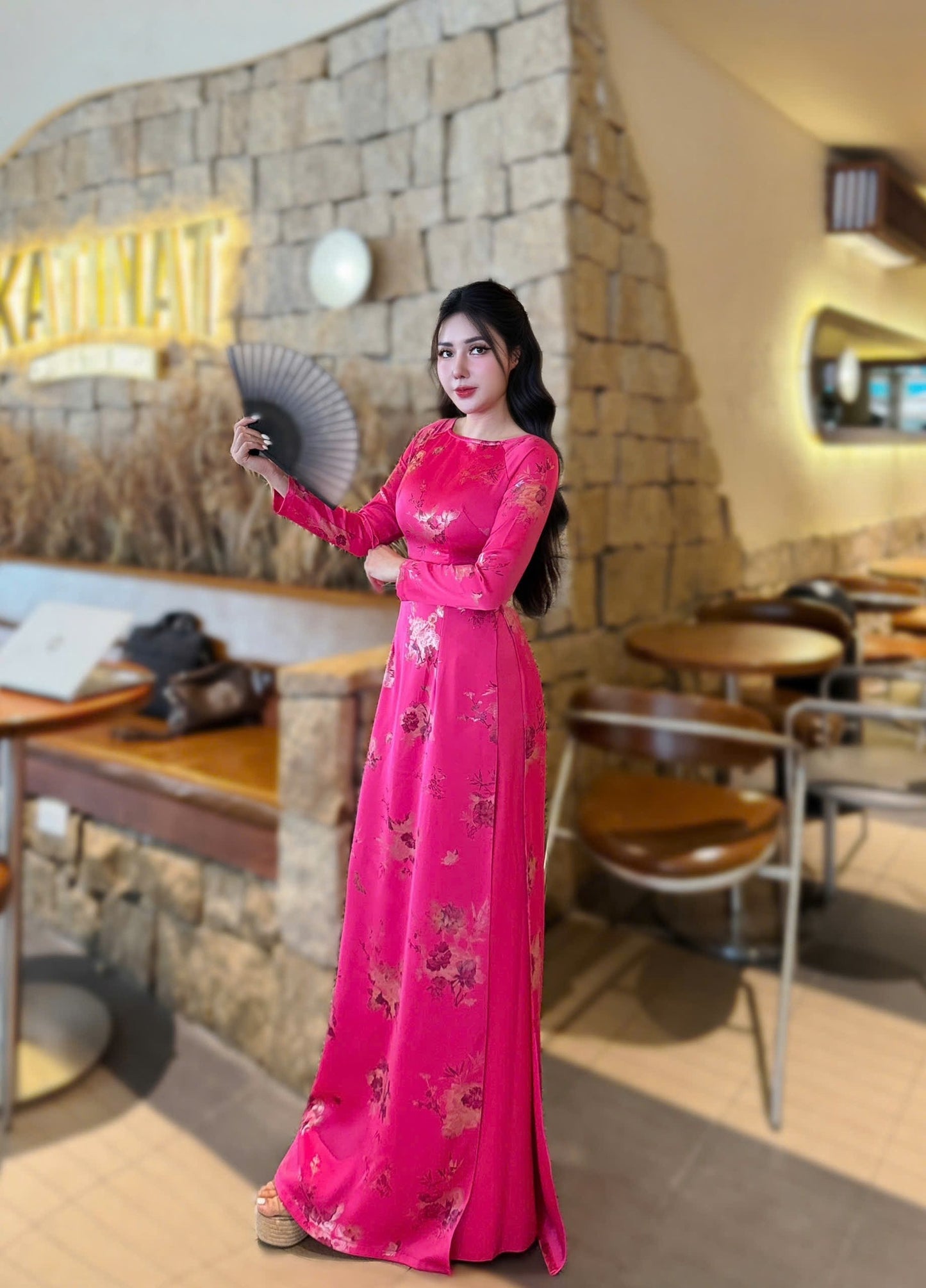 Hot Pink Ao Dai Lua To Chau: Vietnamese Traditional Dress with Pants TT96