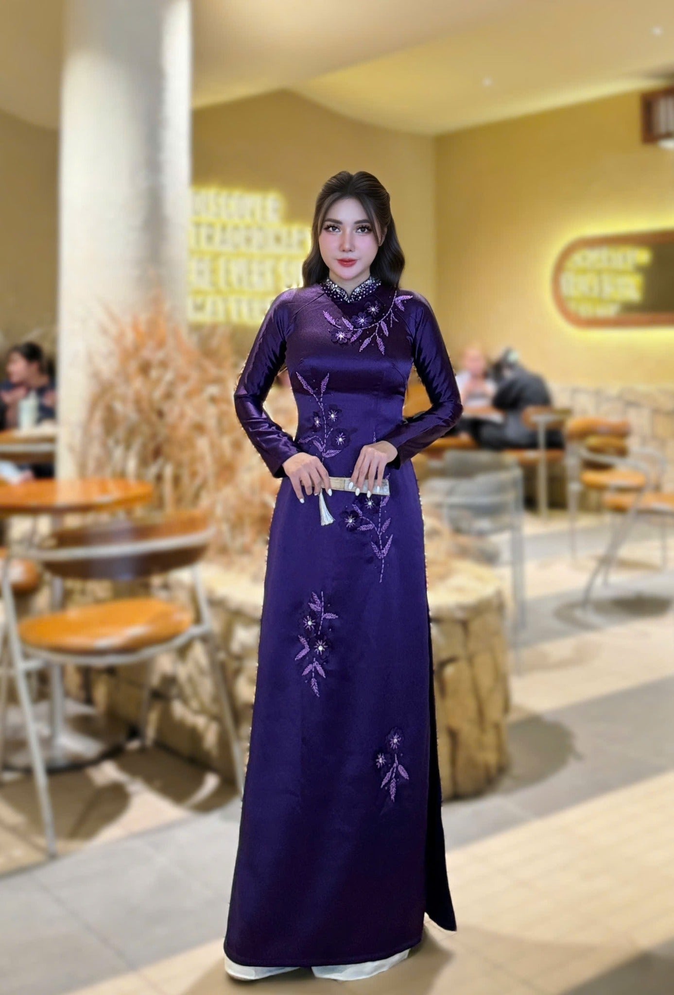 Ao Dai Lua Valentino Luxury Dark Purple Color/ No Pants included/TT99