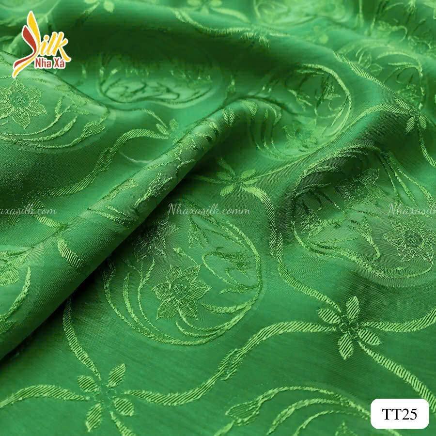 Green 100% Mulberry Silk Ao Dai Dress Set For Women, TT15