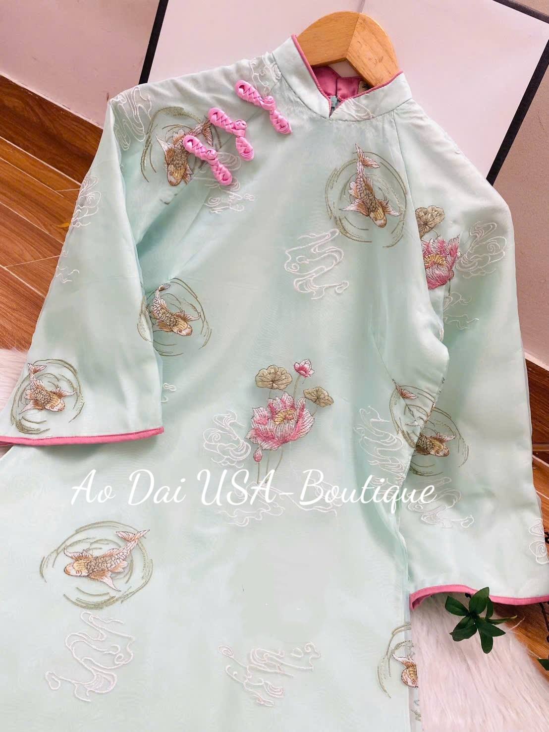 Set Ao Dai Cách tân Blue Color embroidery flowers/Ao Dai Cach Tan Loose Style/ B86