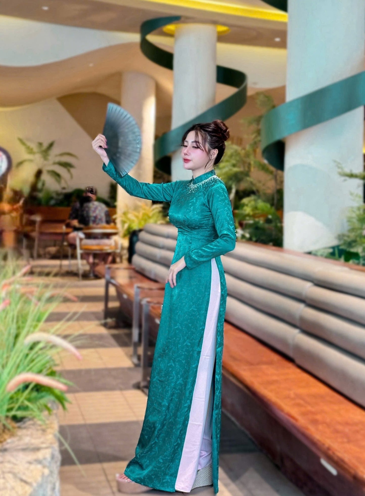 Ao Dai Lua Van Nam /Traditional Ao Dai Women Modern Design With Pearl/ Vietnamese Traditional Long Dress / No Pants B232