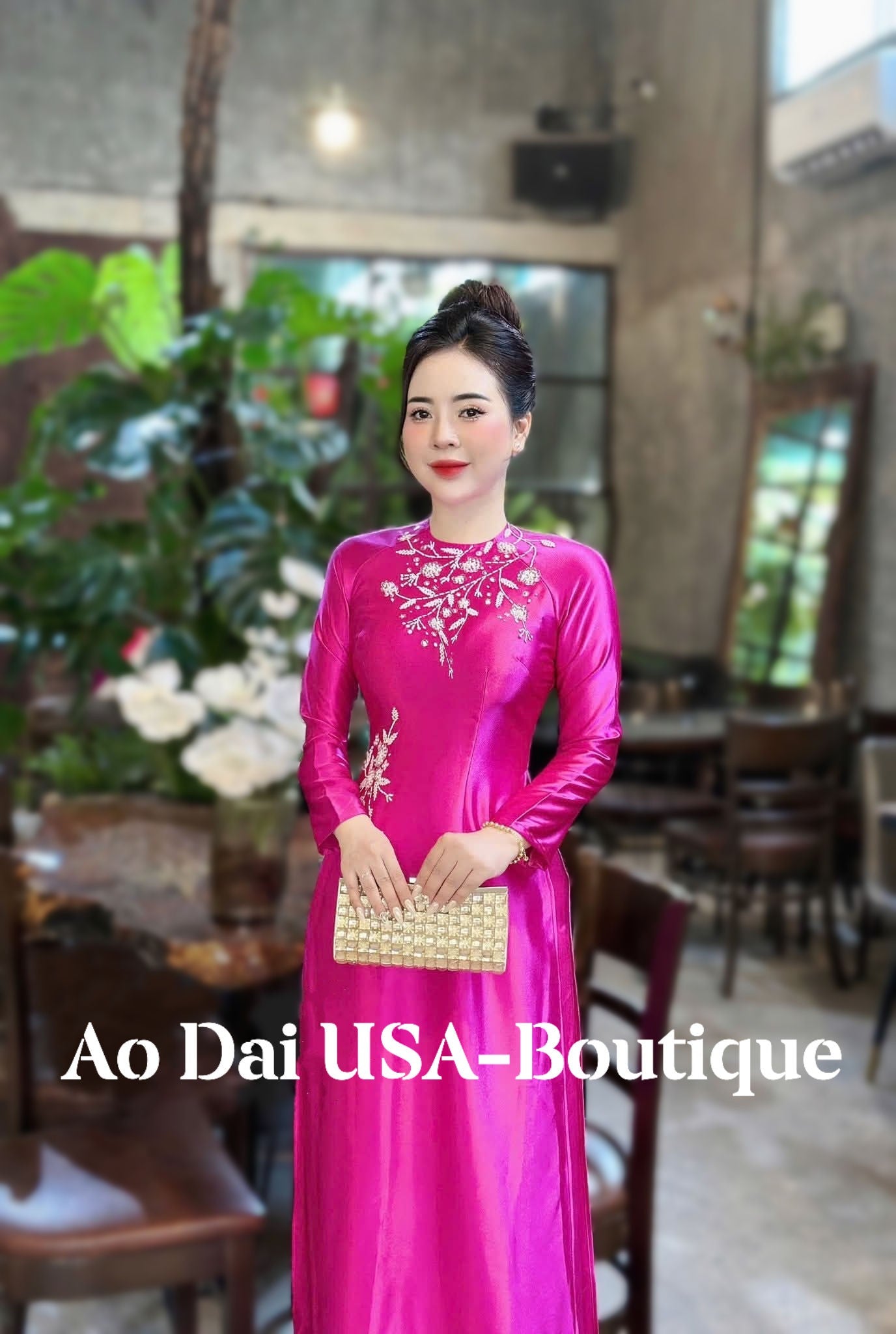 Set Ao Dai Lụa Tô Châu Hot Pink Design/Traditional Long dresses Vietnamese/ pants included/ DS30