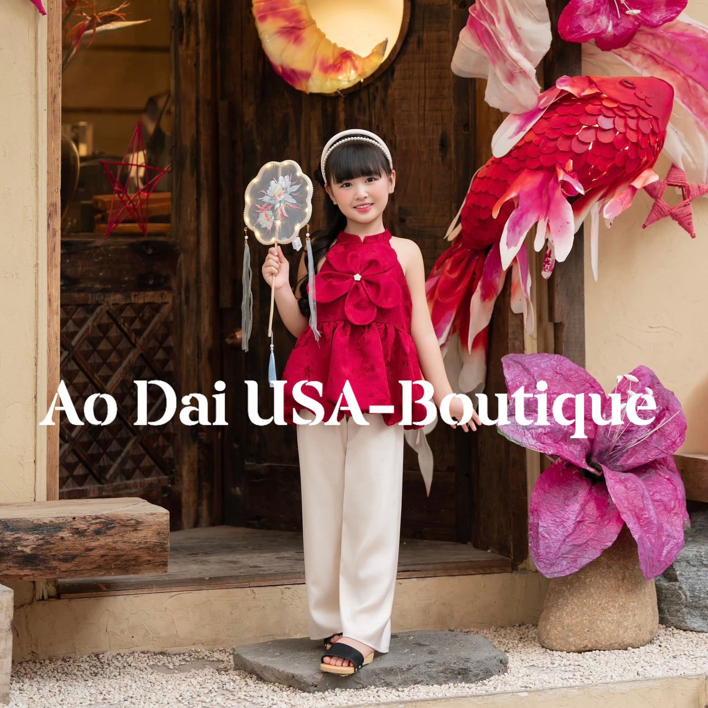 Girls Floral Ao Yếm Cach Tan (2 colors), Vietnamese Lunar New Year Outfit G342