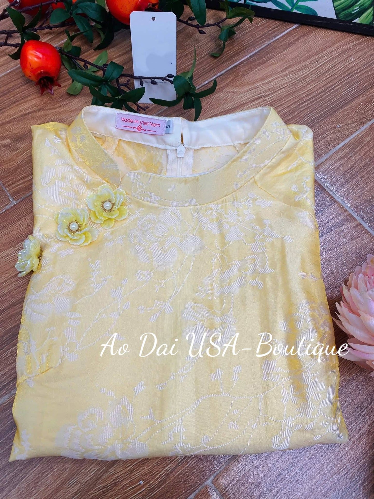 Set Ao Dai Lua To Tam Tence/Ao Dai Cach Tan with Sliver Pants /Pre made Vietnamese long dress/ Tet 2026/ B232