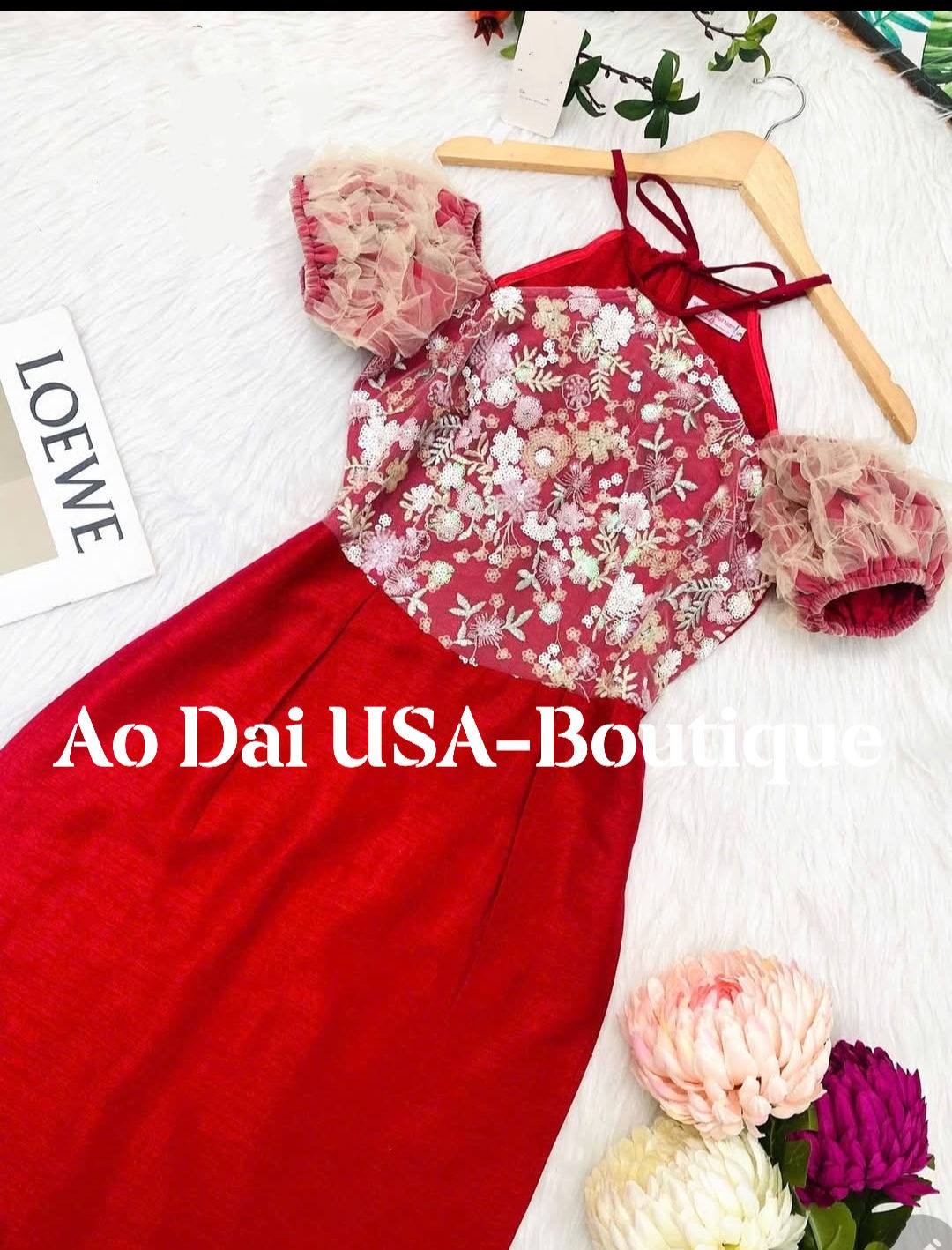 DU Nhiên Ao Dai PHối Kim Sa/Vietnamese Traditional Long Dress With white Pants B245