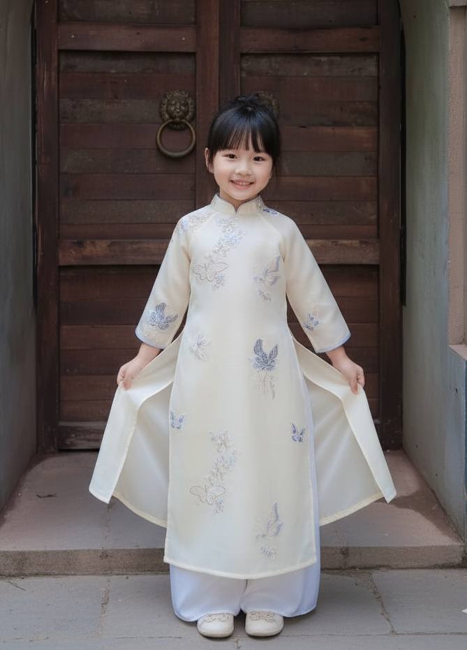 Girls' White Ao Dai Set Embroiled/Lunar New Year TT203/ 106